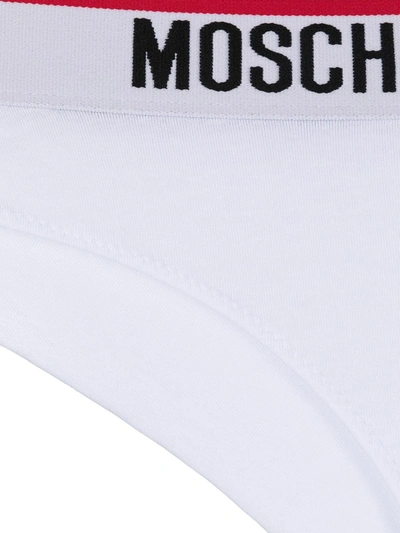 Shop Moschino Logo-waistband Thong In White