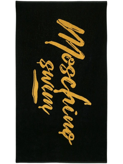 Shop Moschino Two-tone Logo Towel In Yellow