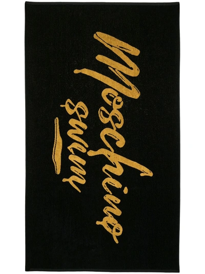 Shop Moschino Two-tone Logo Towel In Black