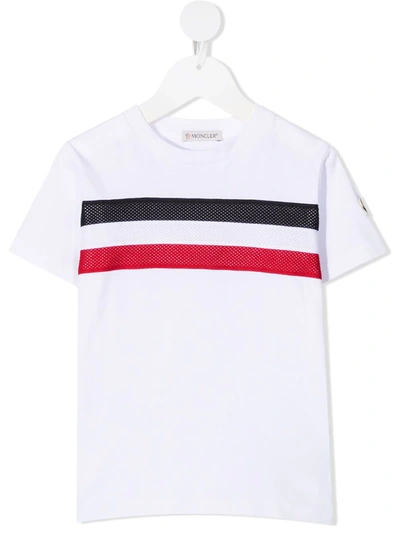 Shop Moncler Mesh-stripe Cotton T-shirt In White