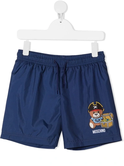 Shop Moschino Pirate Teddy Bear Print Swim Shorts In Blue