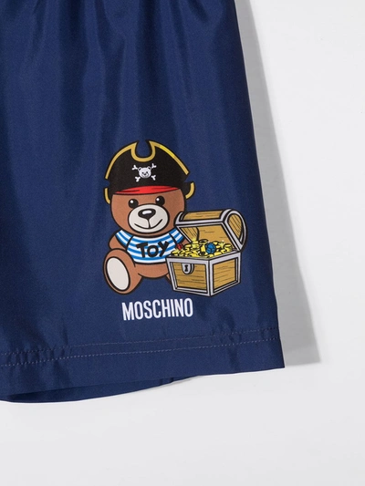 Shop Moschino Pirate Teddy Bear Print Swim Shorts In Blue