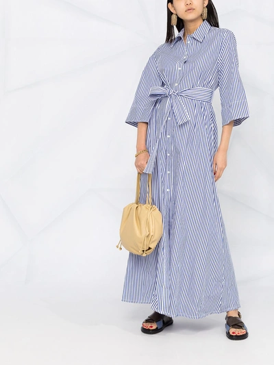 Shop P.a.r.o.s.h Clacx Striped Maxi Shirtdress In Blue