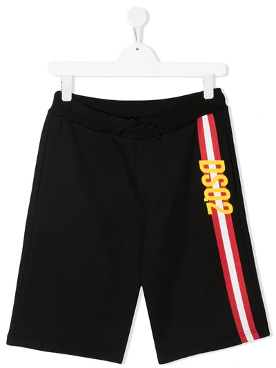 Shop Dsquared2 Teen Logo Stripe-print Shorts In Black