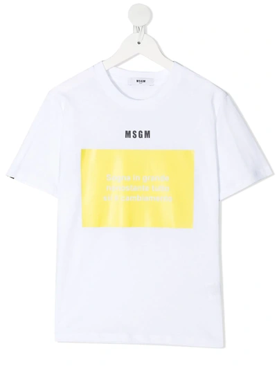 Shop Msgm Slogan-print Cotton T-shirt In White