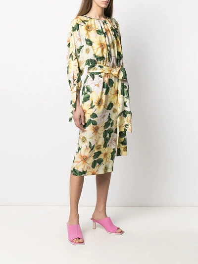 Dolce & Gabbana Camellia-print Silk-blend Charmeuse Midi Dress In Yellow