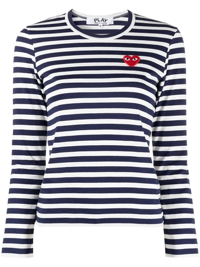 Shop Comme Des Garçons Play Striped Print Long-sleeve T-shirt In White