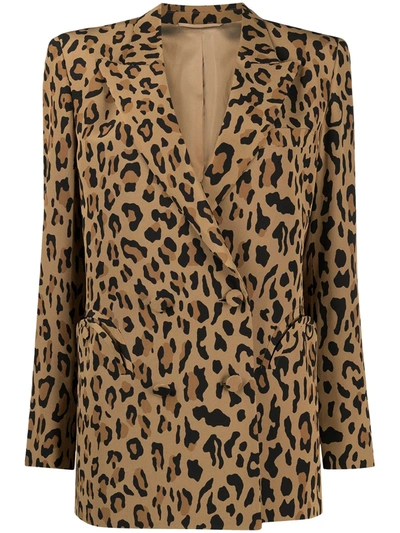 Shop Blazé Milano Leopard Print Boxy Blazer In Brown