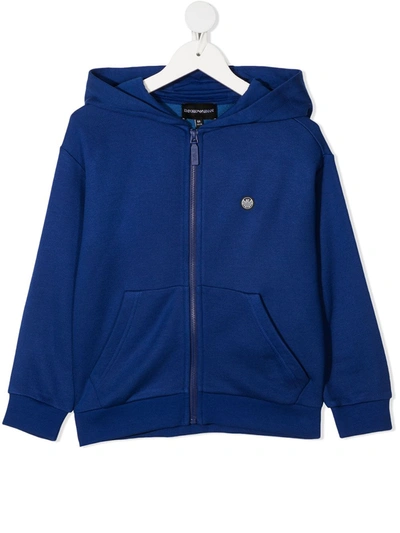 Shop Emporio Armani Logo-patch Zip-up Hoodie In Blue