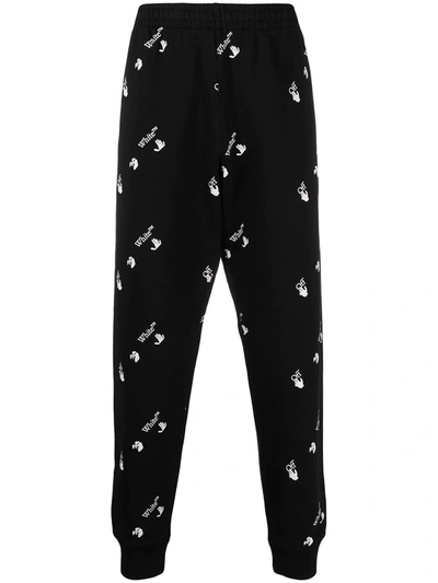 Shop Off-white Logo Pattern Tapered Trousers In Black