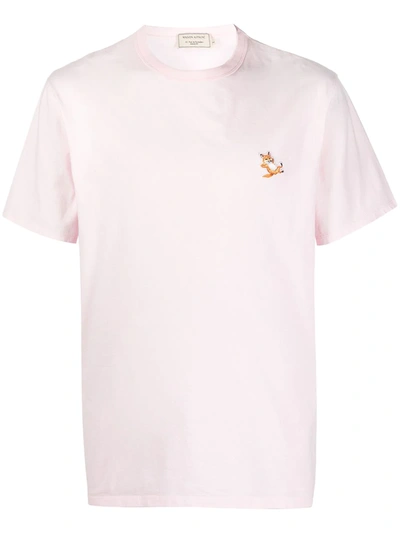Shop Maison Kitsuné Embroidered-logo Cotton T-shirt In Pink