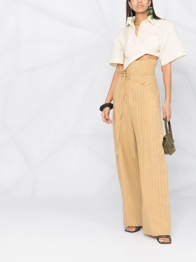 Shop Jacquemus High-rise Tie-waist Trousers In Neutrals