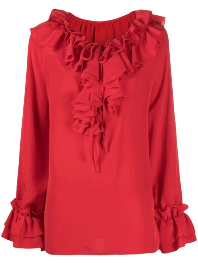 Shop P.a.r.o.s.h Ruffled Flounce-sleeve Blouse In Red