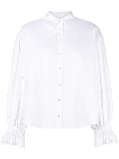 Shop P.a.r.o.s.h Broderie-anglaise Long-sleeve Shirt In White