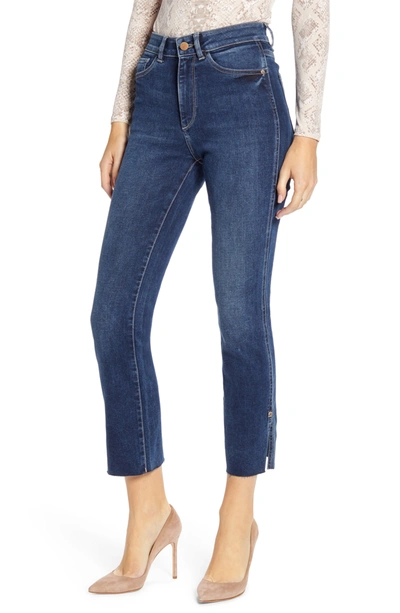 Shop Dl Mara High Waist Slit Raw Ankle Straight Leg Jeans In Roswell