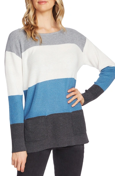 Shop Vince Camuto Colorblock Pocket Sweater In Med Heather Grey