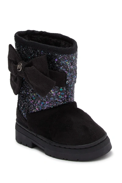 Shop Bebe Glitter Bow Faux Fur Lined Winter Boot In Blk