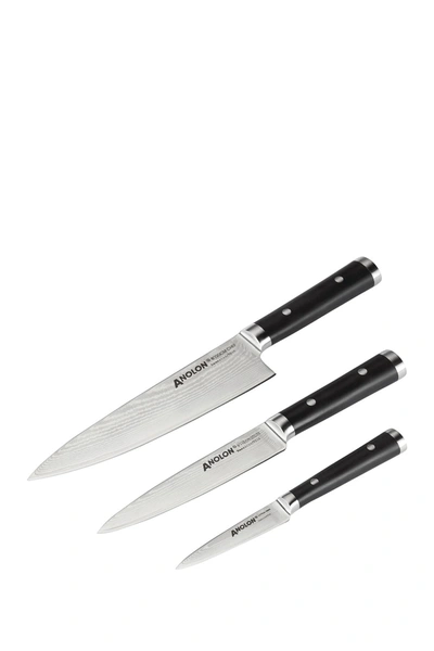 Shop Anolon Imperion Damascus Steel Cutlery Chef Knife 3-piece Set In Black
