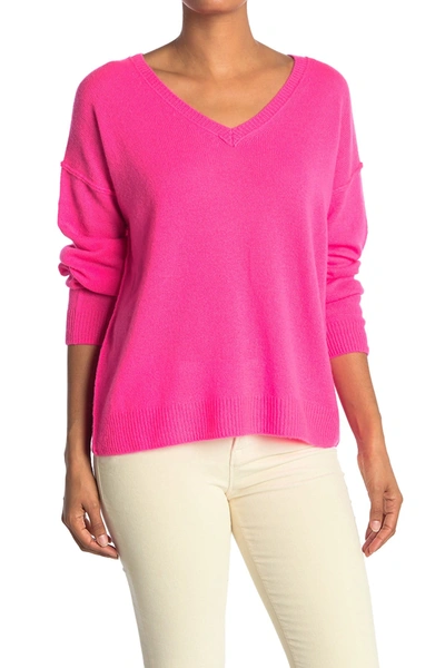 Shop 525 America Lightweight Cashmere V-neck Sweater In Magenta