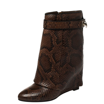 Pre-owned Givenchy Brown/black Python Sharklock Ankle Boots Size 36