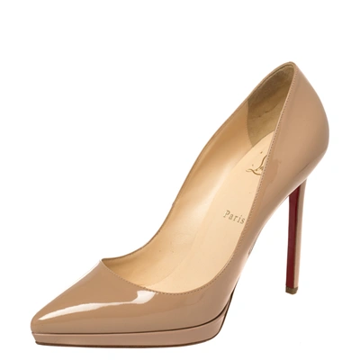 Pre-owned Christian Louboutin Beige Patent Leather Pigalle Plato Pumps Size 41