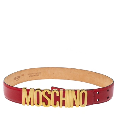 Pre-owned Moschino Red Leather Classic Logo Belt 75cm
