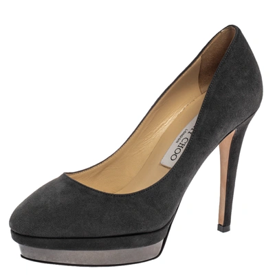 Pre-owned Jimmy Choo Grey Suede Talent Platform Pumps Size 38