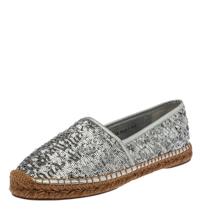 Pre-owned Dolce & Gabbana Silver Sequin On Flat Espadrilles Size 41
