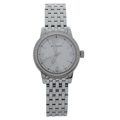 Pre-owned Burberry White Stainless Steel The Utilitarian Bu7856 Women's Wristwatch 30 Mm