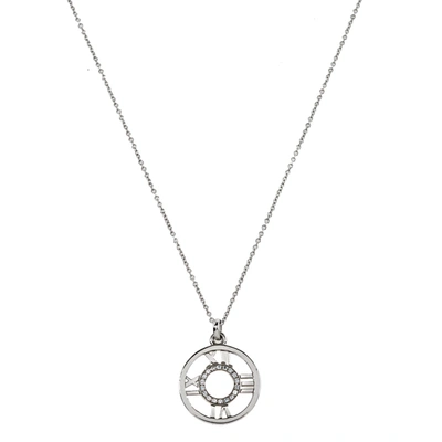 Pre-owned Tiffany & Co Atlas Diamond 18k White Gold Roman Numeral Pendant Necklace