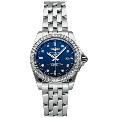 Pre-owned Breitling Blue Diamonds Stainless Steel Galactic Sleek Edition A7133053/c966 Women's Wristwatch 32 Mm
