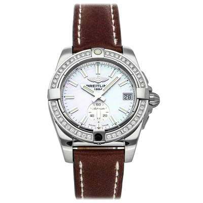 Pre-owned Breitling Mop Diamonds Stainless Steel Galactic A3733053/a788 Women's Wristwatch 36 Mm In White