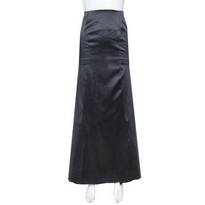 Pre-owned Just Cavalli Black Satin Train Detail Maxi Skirt L