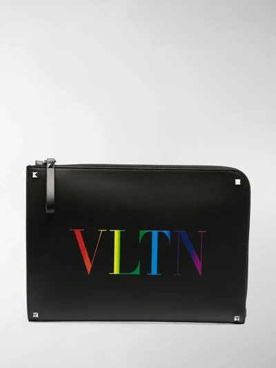 Shop Valentino Vltn-print Document Case In Black