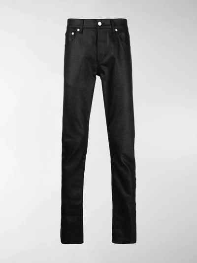 Shop Alexander Mcqueen Leather Slim-cut Jeans In Black