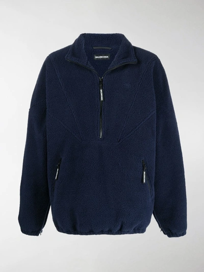 Shop Balenciaga Zip-up Fleece Jacket In Blue