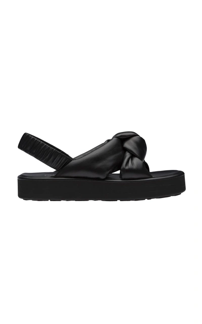 Shop Miu Miu Puffly Leather Flatform Sandals In Black