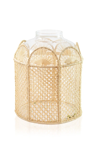 Shop Moda Domus Wicker-lined Glass Vase In Neutral