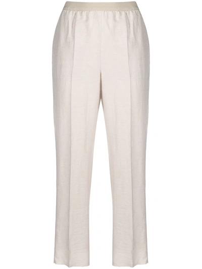 Shop Agnona Elasticated Linen-blend Trousers In Neutrals