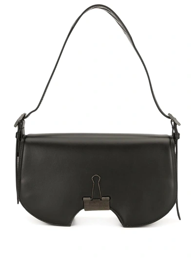Shop Off-white Leather Swiss Flap Shoulder Bag In Black
