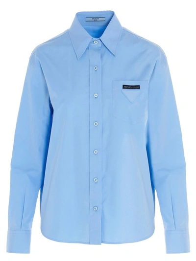 Shop Prada Women's Light Blue Cotton Shirt