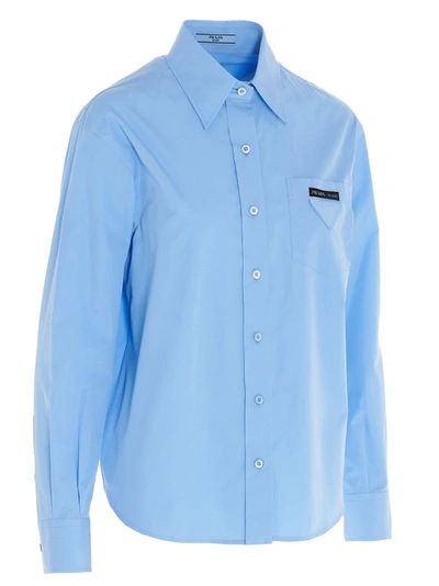 Shop Prada Women's Light Blue Cotton Shirt