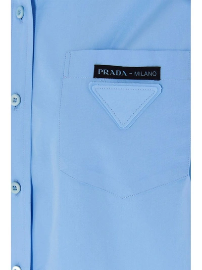 Shop Prada Women's Light Blue Cotton Shirt