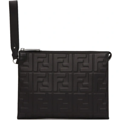 Shop Fendi Black 'forever ' Embossed Pouch In F0gxn Black