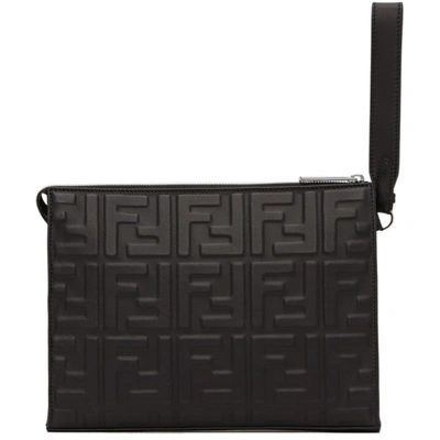 Shop Fendi Black 'forever ' Embossed Pouch In F0gxn Black