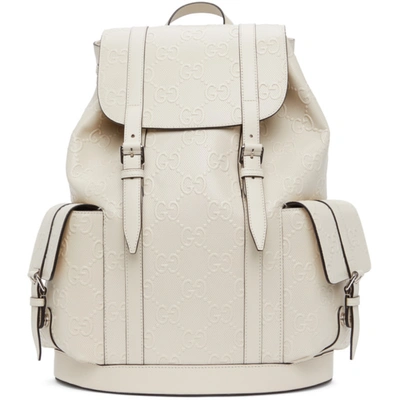 Shop Gucci Off-white Gg Embossed Backpack In 9099 M.whit