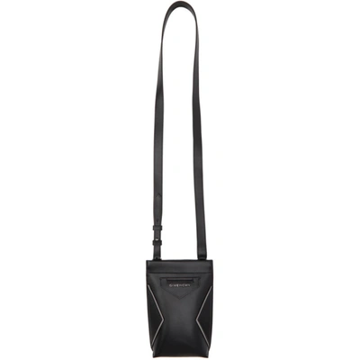 Shop Givenchy Black Leather Antigona Phone Pouch In 002-black/g