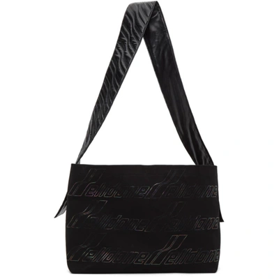 Shop We11 Done Black Canvas Maxi Logo Messenger Bag