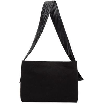Shop We11 Done Black Canvas Maxi Logo Messenger Bag