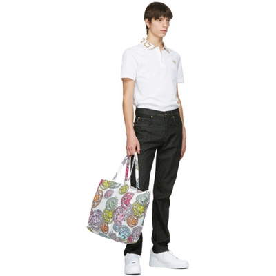 Shop Versace White Medusa Amplified Tote In 1w00v Multi